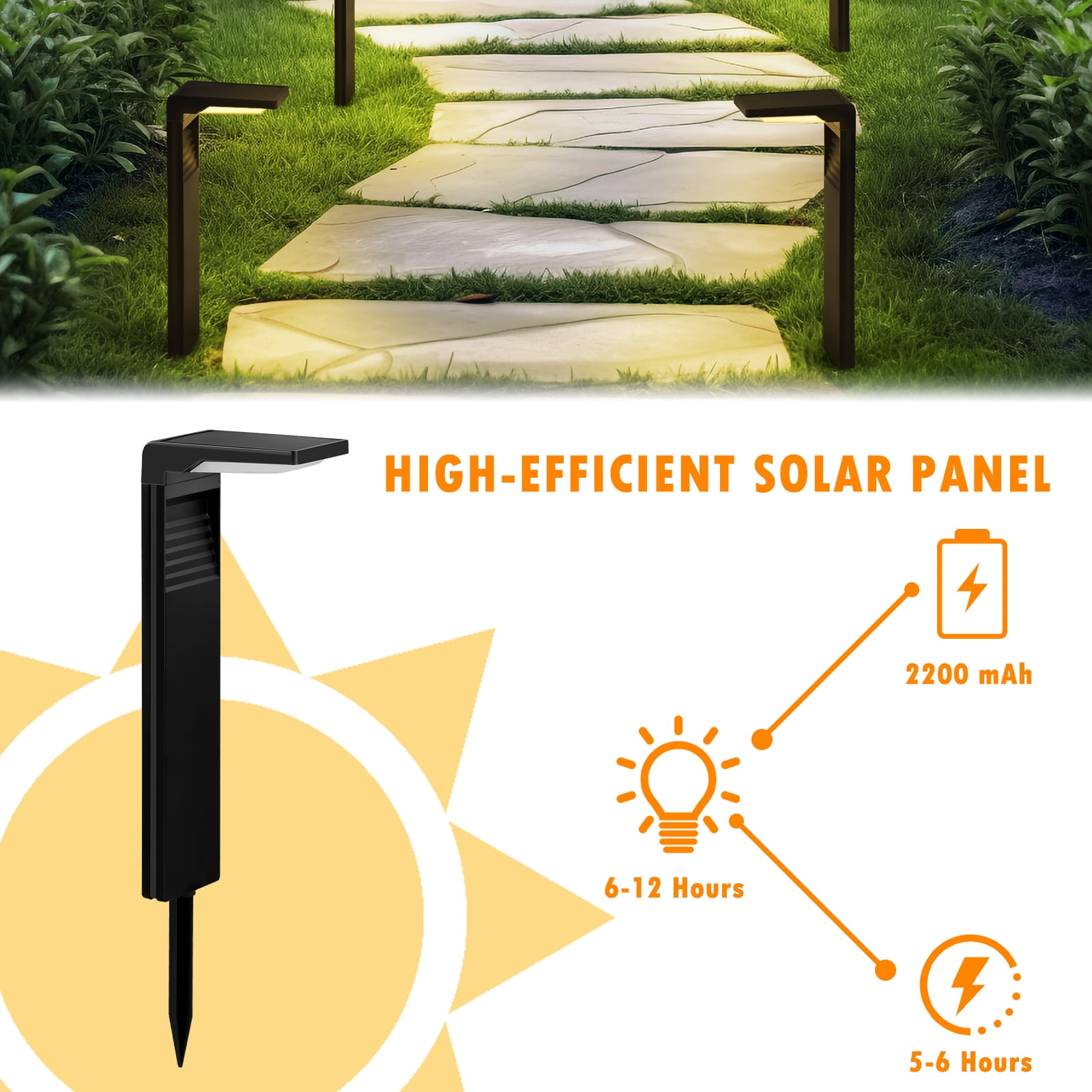 Solar Pathway Lights 2 Pack Walkway Path Lights, Warm White