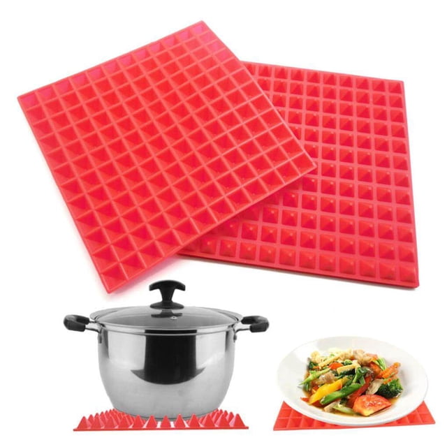 Baking Pad Soft Silicone Red Baking Mat with Evenly Heating Structure BBQ Grill Mat Folding Square Barbecue Oil filter Tray for Kitchen Cooking