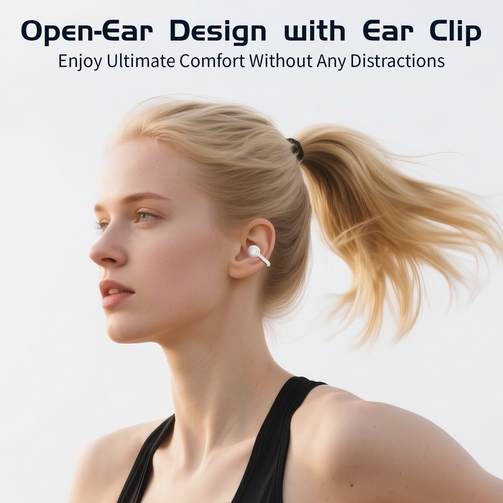 Open Ear Clip on Earbuds, 80H Play Bluetooth 5.3 Wireless Headphones, IPX4 Waterproof, HD Sound & Secure Fit, Comfortable Lightweight Gym Headphones for Running, Workouts（Pearl White）