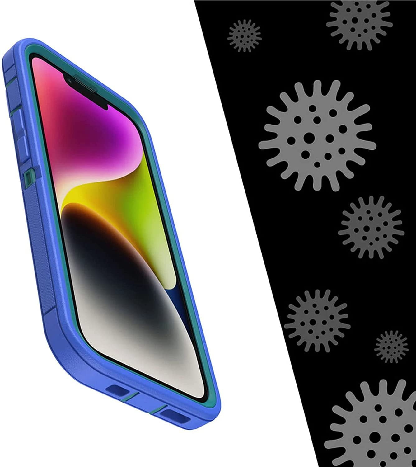OtterBox Defender Series Screenless Edition Case for iPhone 14 & iPhone 13 Only - Holster Clip Included - Microbial Defense Protection - Non-Retail Packaging - Rain Check Blue