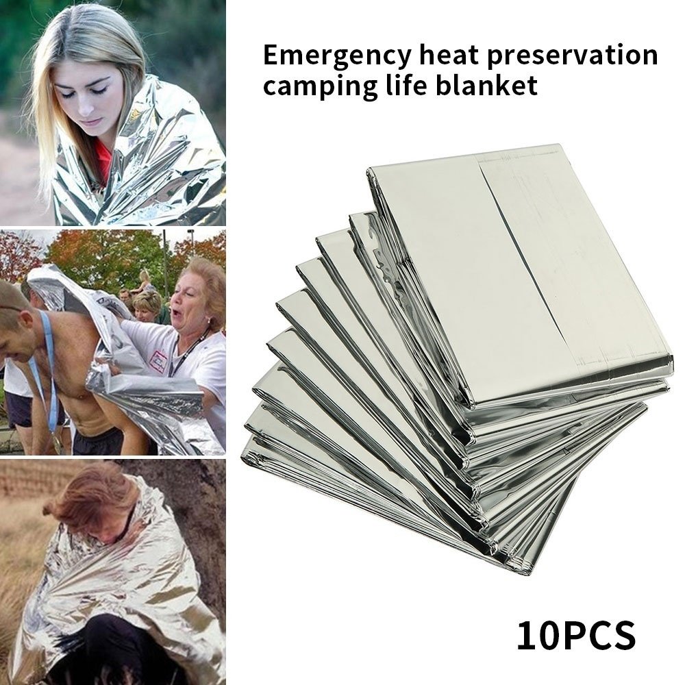 HOTBEST 10 PCS Emergency Outdoor Thermal Blanket Silver Space Blanket