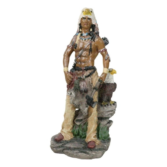Sky Mountain Indian Tribal Eagle Warrior Chief Holding Axe With Bird Statue