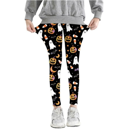 

TMOYZQ Girls Leggings Casual Fall Printed Yoga Pants for Girls Classic Stretchy Halloween Leggings Soft Slim Fit Athletic Leggings on Clearance