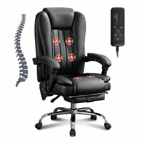 Executive Office Chair Massage and Footrest Ergonomic Computer Desk Chair Reclining High Back Leather Office Chair  Lumbar Back Support Swivel Rolling for Home Office , black
