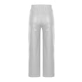 thumbnail image 4 of XAOFW Women's Casual Pants Solid Color Elastic Waist Shiny Leather Trousers Wide Leg Pant With Pockets Outdoor Workout Soft Breathable Slacks, 4 of 6