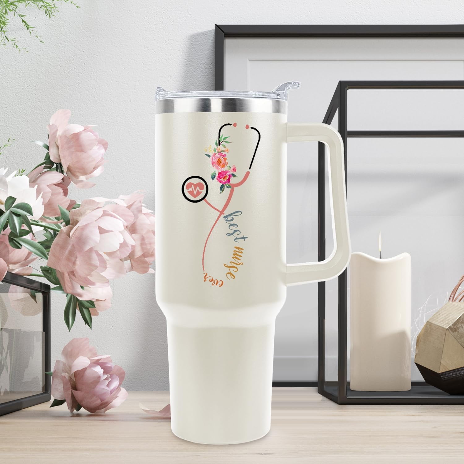 Nurse Gifts for Women Nurse Tumbler Nurse Coffee Mug Cup with Lid and Straw - 40 Oz Stainless Steel Insulated Water Bottle - Gifts for Practitioner Nurse Nursing Student Men Women
