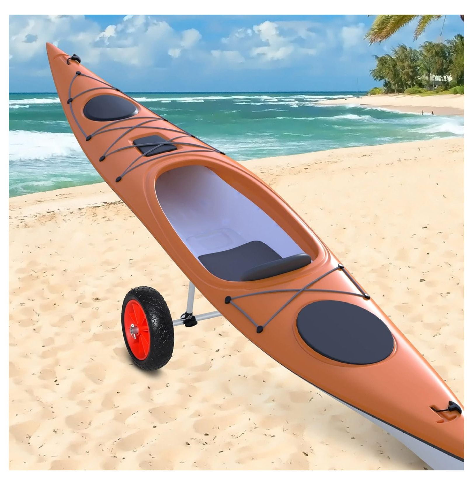 Kayak Cart, Trolley Trailer Kayak Wheels with Strong Aluminum Frame, Adjustable Width Crossbar, & Large Tires