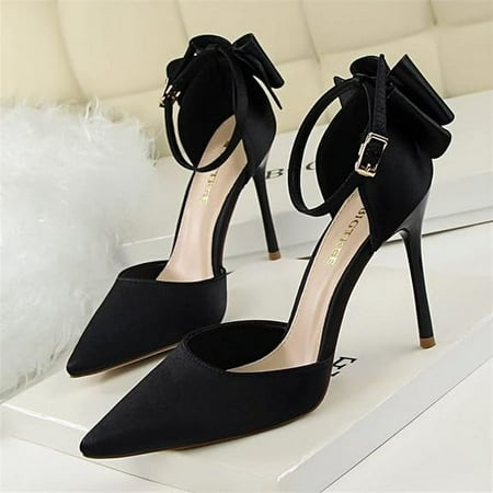 

Women s High Heel Sandal Satin Bow Knot Pointed Toe Party Shoes
