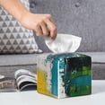 thumbnail image 6 of Rateoe Abstract Brushstrokes Green Blue Pattern Tissue Box Cover, Modern Square Decorative Leather Facial Paper Case Organizer Holder Dispenser 5X5X5'', 6 of 7