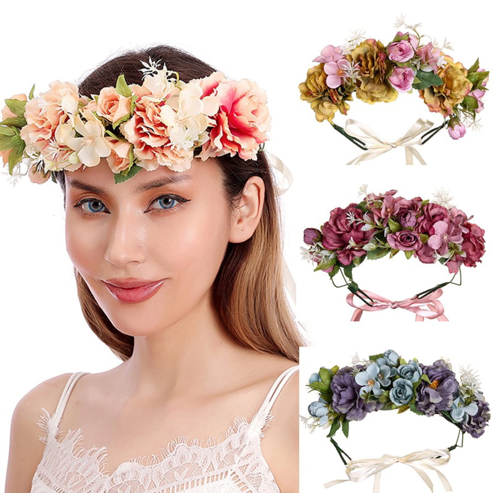 Bridal Flower Crown Headband Wedding Prom Beach Floral Garland Wreath Wedding 