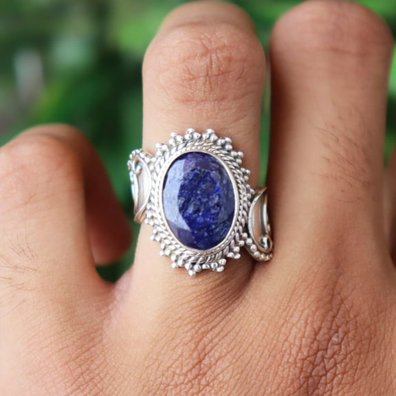 Lapis Lazuli Gemstone Ring, 925 Sterling Silver Ring, Silver Designer Band Ring Blue Stone Ring, Lapis Lazuli Ring, Natural Stone, Gift Her,