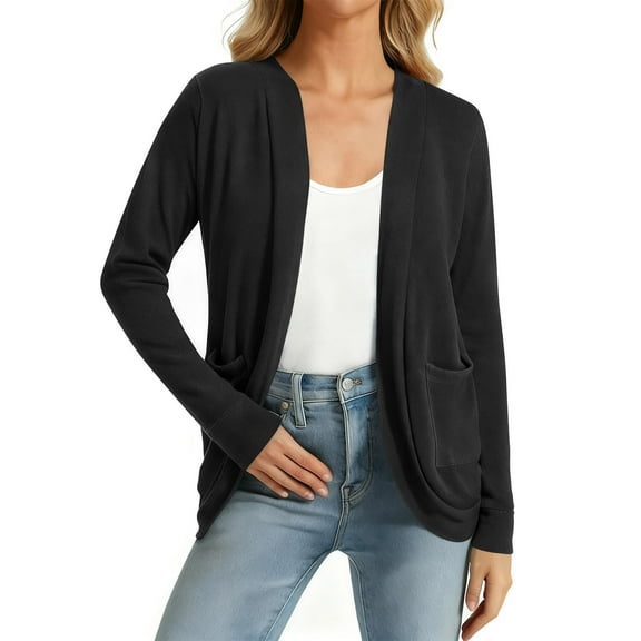 Busydd Cardigans for Women Trendy Solid Color Open Front Women's Cardigans Fall Casual Long Sleeve Jackets for Women with Pockets XL
