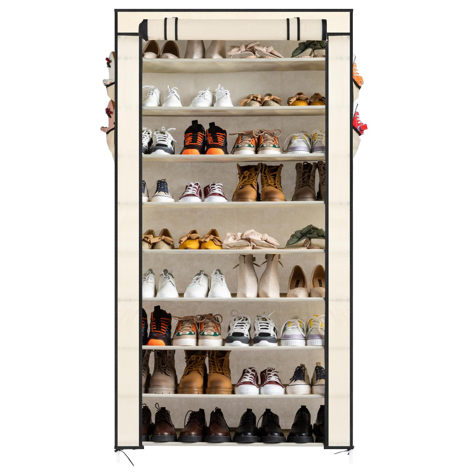 7-Tier Dual Shoe Rack Free Standing Shelves Storage Shelves Concise-Black - 18 x 10.5 x 43.5