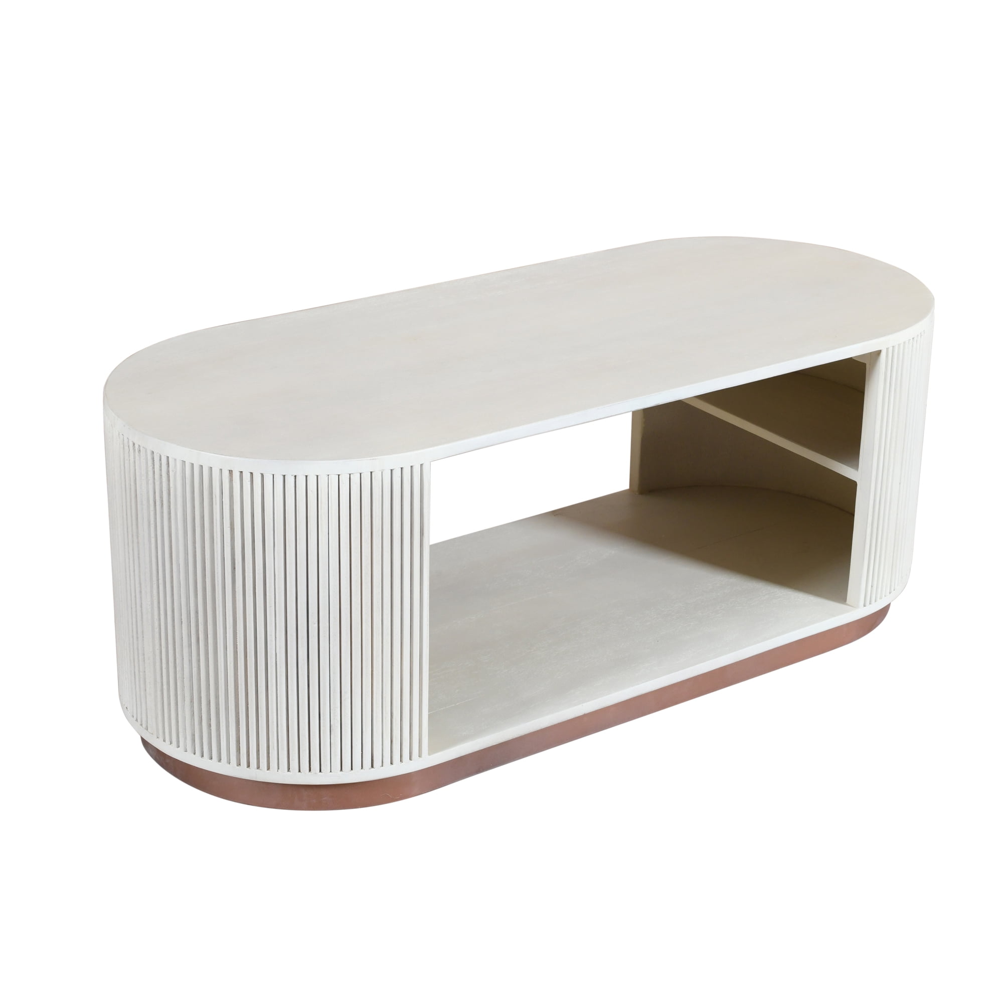 Ox Bay Natalia Mid-Century White Wood Oval Storage Coffee Table