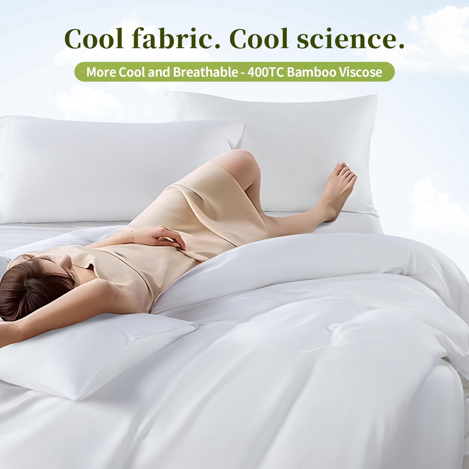 100% Viscose Derived from Bamboo_ Sheets Queen Size 6pcs - Ultra Cooling & Silky Soft Bed Sheets, 16" Deep Pocket, Perfect for Hot Sleepers, Hotel Bedding Sheets (White)
