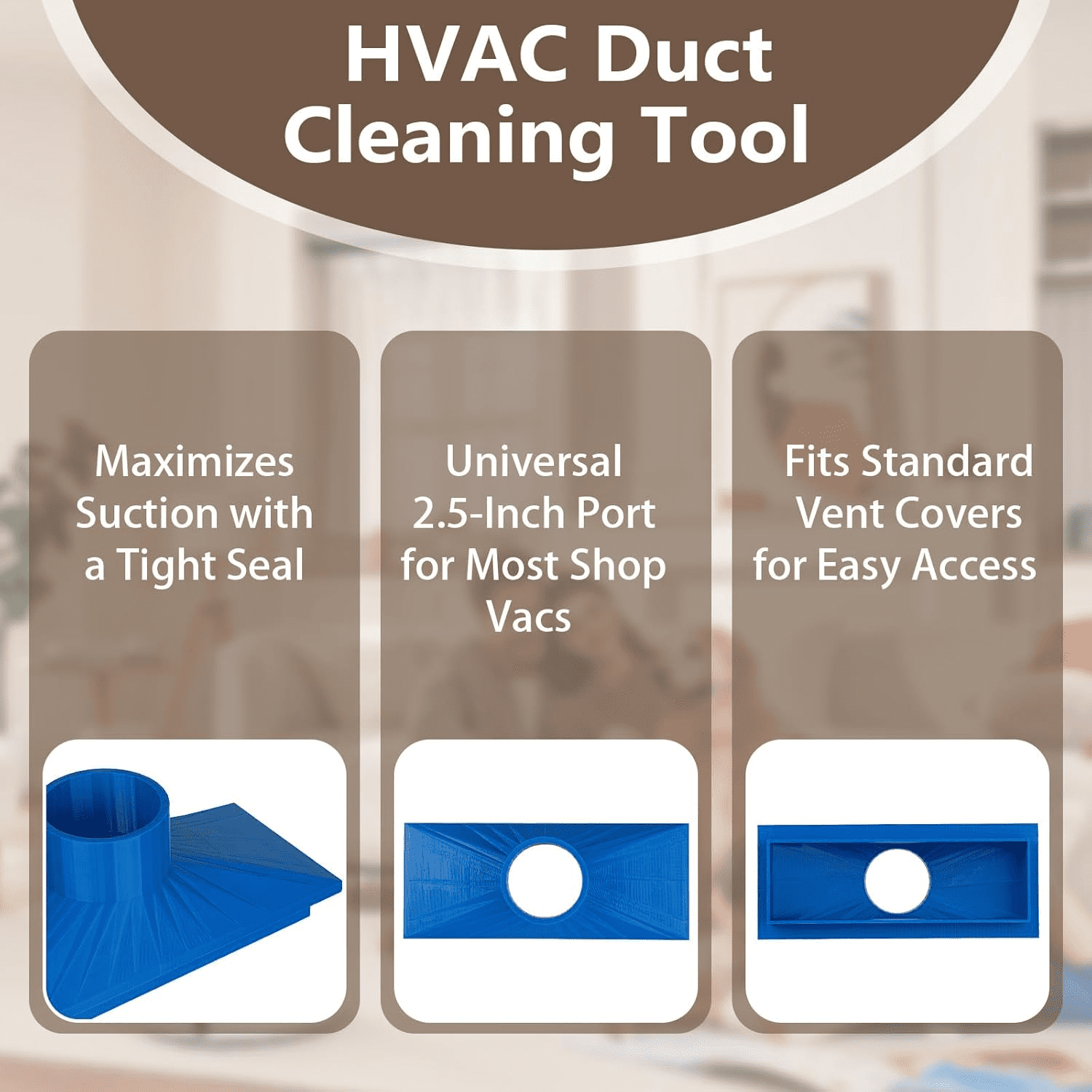 Duct Cleaner Attachment for Shop Vac, for HVAC Cleaning Tool Fits Air Vent Supply Nozzle with Strong Seal (Blue)