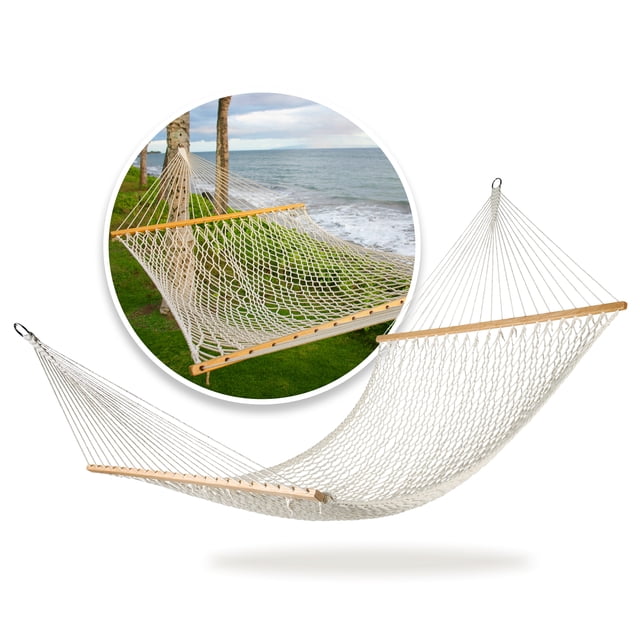 Bliss Hammocks 2-Person Cotton Rope Hammock with Spreader Bar & Hardware, 80x60, Natural