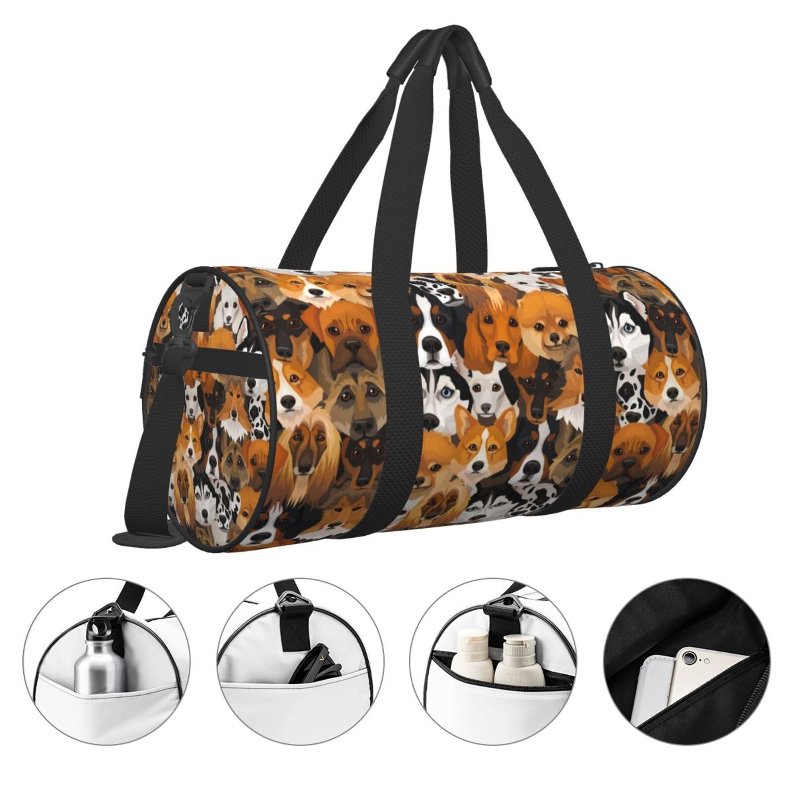 Vsdgher Dogs Different Breeds 45L Foldable Duffel Bag, Sports Gym Bag,Overnight Bag, Portable Weekender Bag for Airplanes
