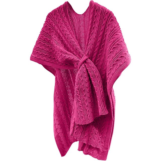LinYooLi Women's Elegant Shawl Wrap - Cross Front Solid Color Poncho Cape - Wrap Topper Knitted Cardigans Sweater Shawls