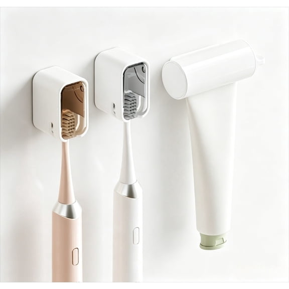 3 Pack Bathroom Toothbrush Holder Set, Wall Mounted Single Slot Toothbrush Rack with Cover Toothpaste Dispenser, Household Travel Portable Toothbrush Storage Organizer