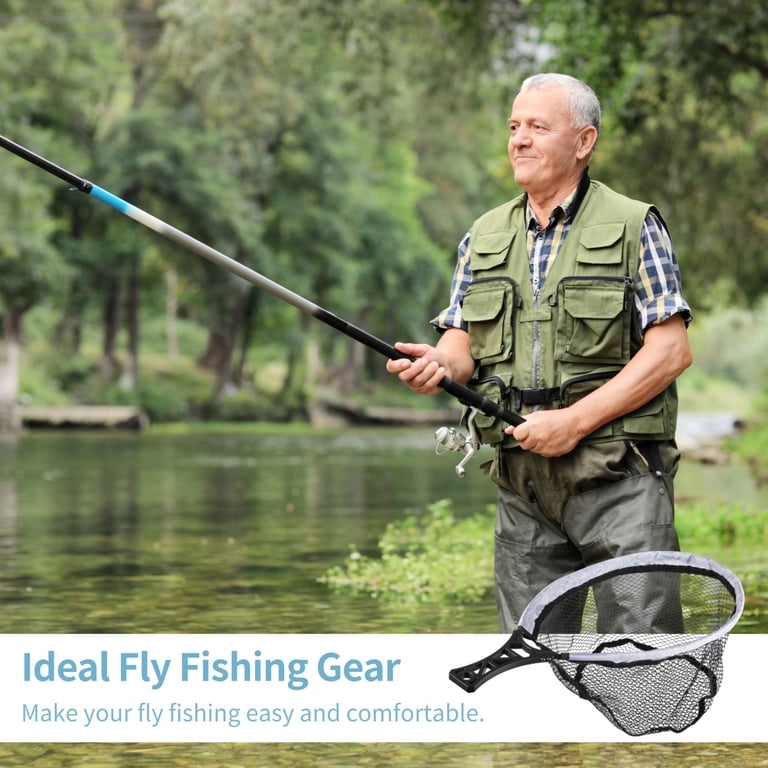 beginner fly fishing net Folding Fly Fishing Net, Foldable Landing Trout Net with Tackle Bag, Lightweight Rubber-coated Mesh Net with Non-slip Handle, Fly Fishing Gear for