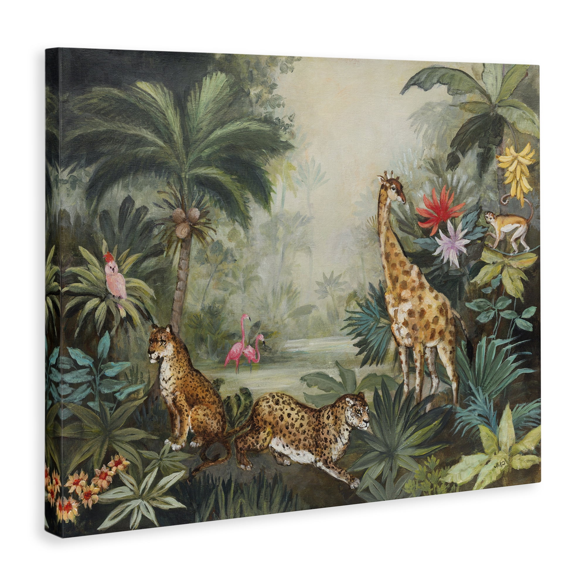 Stupell Industries Tropical Animals in Jungle Landscape Painting Gallery Wrapped Canvas Art Print Wall Art, 40 x 30