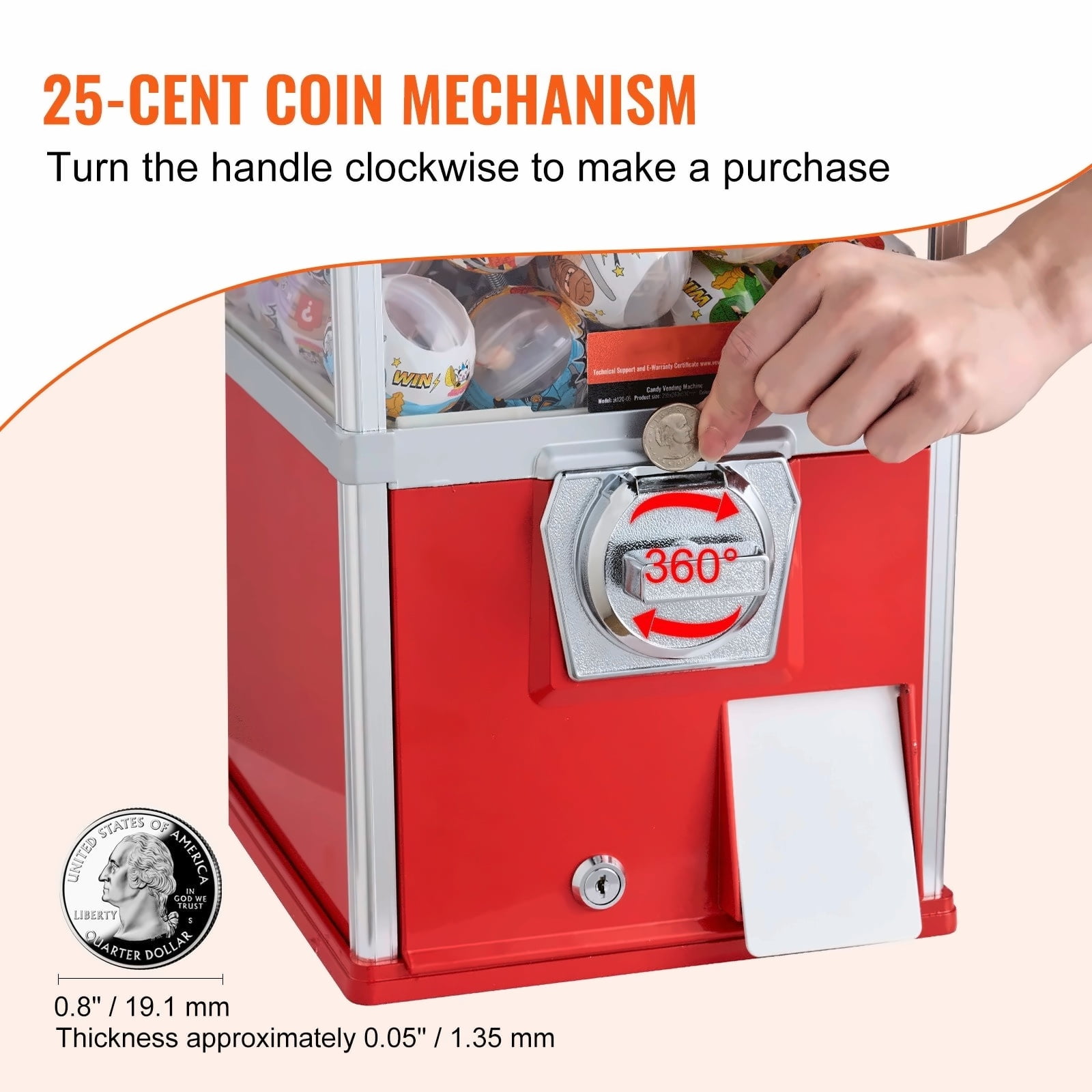 Gumball Machine for Kids, 25" Vending Machine, Capsule Toy Dispenser, Holds 230, Coin Operated, Red