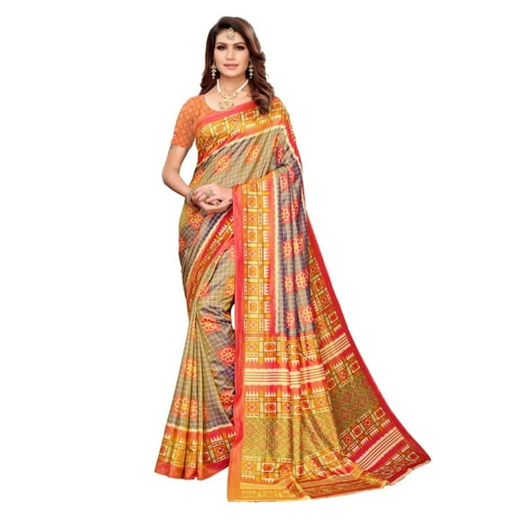 Sana Silk saree/sari with running blouse For Women/Girls