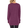 thumbnail image 4 of Women Solid Color Button Up Crew Neck Long Sleeve Twist Knot Pullover Top, 4 of 7