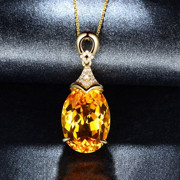 Oval Brass Topaz Moissanite Pendant Necklaces Golden 15.75 inch(40cm)