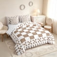 thumbnail image 2 of Manfei Retro Checkerboard King Bedding, Brown White Plaid King Bed in a Bag, Reversible 7pcs, 2 of 6