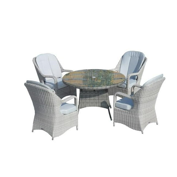 Moda Furnishings PAD-1709 009HL-GR-1 5-piece Patio Wicker Round Dining Set with 4 Armchairs