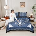 thumbnail image 4 of Homewish Vintage Western Aztec Queen Comforter Set for Adult, Steel Blue Square Triangle Bedding Sets, Mandala Style Reversible Bedding Comforter Set, Super Cozy Room Decor, 3-Piece, 4 of 8