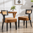 thumbnail image 7 of Mid Century Modern Dining Chairs Set of 2, Leather Kitchen Chairs with Wood Legs and Curved Rattan Back Farmhouse Dining Room Chairs Accent Side Chairs for Dining Room, Brown Leather/Black, 7 of 7