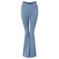 thumbnail image 7 of GEWSEY Women's Lettuce Trim Bell Bottom Flare Pant Elastic High Waist Wide Leg Pants (Blue, L), 7 of 7