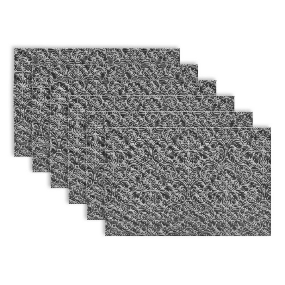 DII Black & White Damask Vinyl Placemat (Set of 6), 100 Polyester