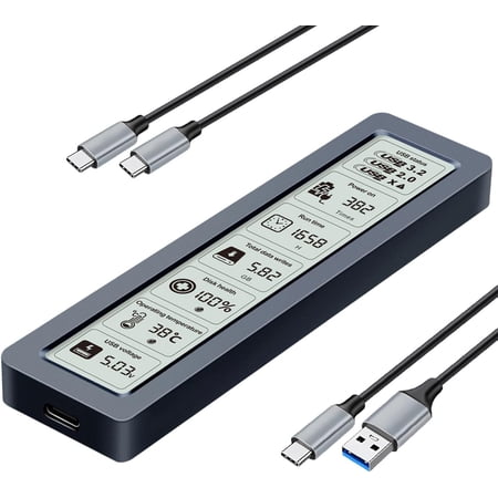 Smart M.2 NVMe SSD Enclosure with LCD Screen – 10Gbps USB 3.2 Gen2, Real-Time Health Monitoring, Tool-Free Installation, Heat Dissipation for NVMe PCIe 2230/2242/2260/2280 up to 4TB