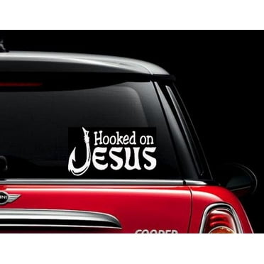 Decal ~ HOOKED ON JESUS #2 ~ AUTO DECAL, WALL DECAL 4" X 7"