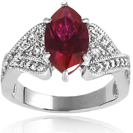Alexandria Collection Women's Marquise-Cut Garnet Sterling Silver CZ Accent Engagement Ring