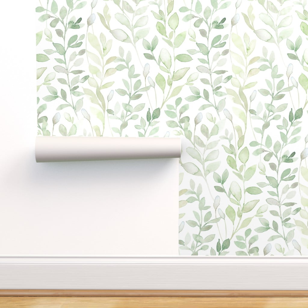 Peel & Stick Wallpaper Swatch - Leaves Light Green White Nature