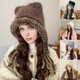 thumbnail image 2 of harmtty Women Hat Bear Ear Design Thickened Plush Ear Protection Hat Skiing Camping Travel Autumn Winter Headwear, 2 of 7