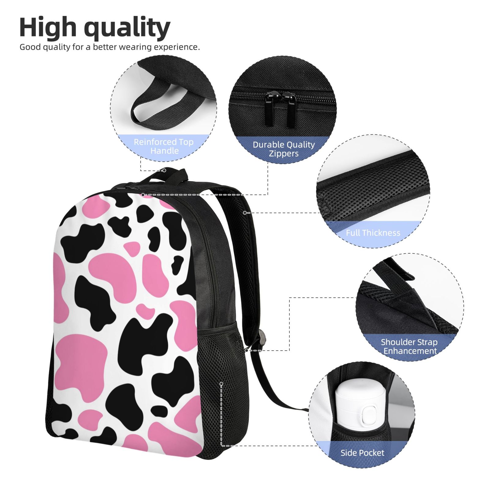 Xecao Cow Spots Print School Backpack with Laptop Compartment Small Travel Laptop Backpack for Women Men Waterproof College Backpack Simple School Bag