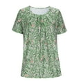 thumbnail image 6 of Womens Spring Tops Casual Floral Print Round Neck Pleated Top Basic Workout Clothes Spring Fashion Outfits, 6 of 10