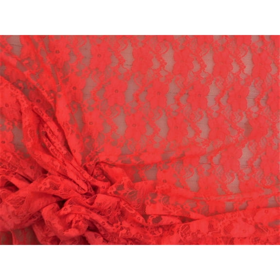 Embroidered Stretch Lace Apparel Fabric Sheer Floral Rose Red CC504