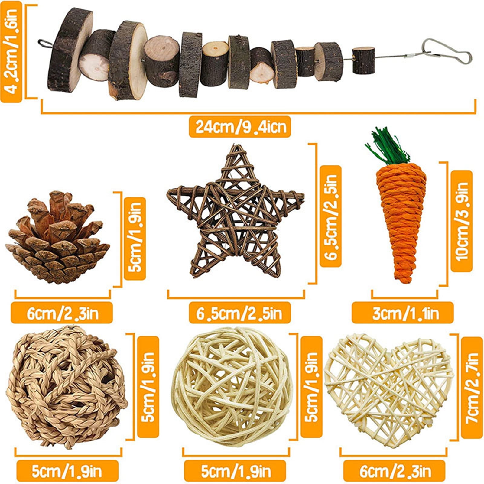 DOPI 7Pcs/Set Molar Toy Safe Eye-catching Wood Play Carrot Molar Toy Set for Small Animals