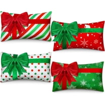 Christmas Pillow Covers 12 x 20 Inch Set of 4 Farmhouse Xmas Throw Pillow Cases Gift Box Style Red Green White Snowflake Bow Decoration for Couch Holiday Sofa Cushion Decor