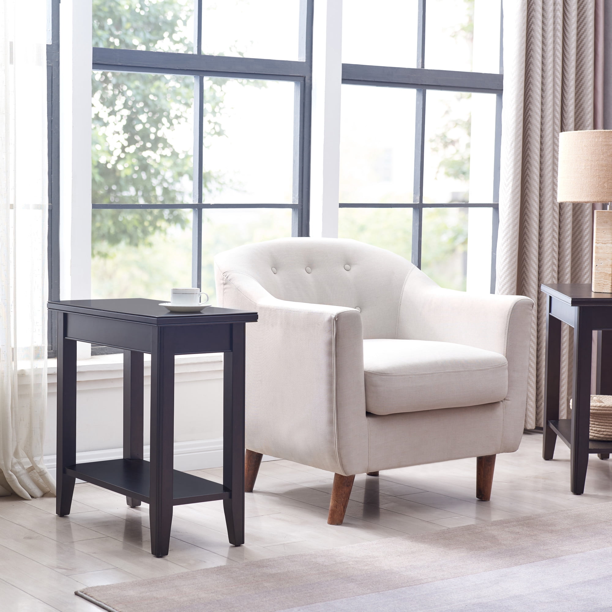 Black Solid Wood Narrow End Table with Shelf, Small Space, 12 in. W