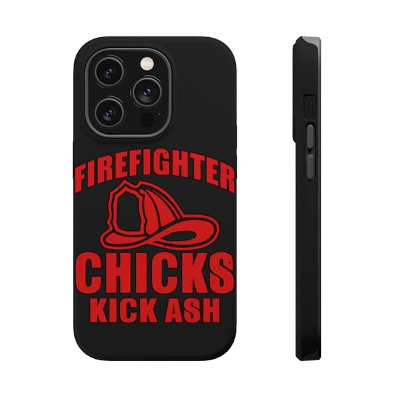 DistinctInk MagSafe Tough Case for Apple iPhone 15 Pro (6.1" Screen) - Firefighter Chicks Kick ASH - Slim Profile Design