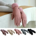 thumbnail image 2 of 1 Pair Women Winter Knitted Touch Screen Riding Gloves Warm Anti-slip Fleece Lining Elastic Button Cuffs Windproof Gloves, 2 of 10
