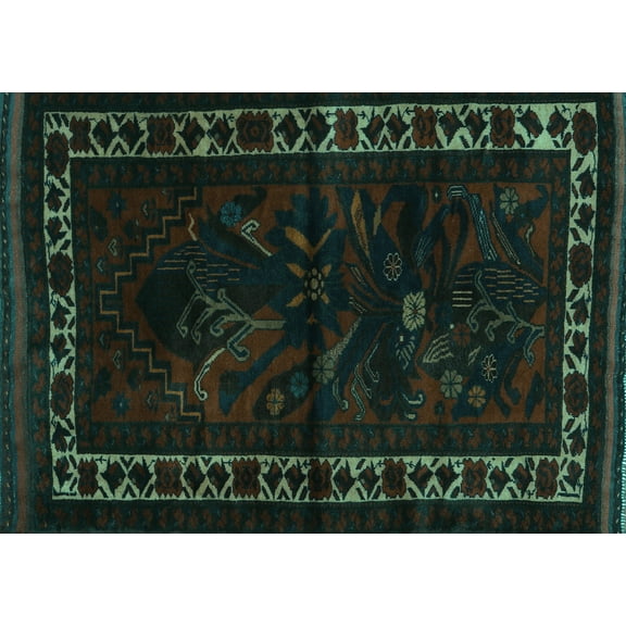 Ahgly Company Machine Washable Indoor Rectangle Persian Turquoise Blue Traditional Area Rugs, 5' x 7'